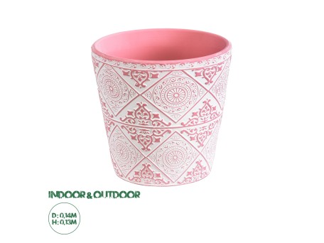 GloboStar® Artificial Garden CAIRO 20516 Διακοσμητικό Κεραμικό Κασπώ Γλάστρα - Flower Pot Λευκό με Ροζ Φ14 x Υ13cm