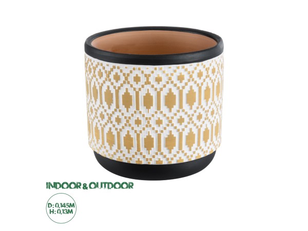 GloboStar® Artificial Garden VARANASI 20524 Διακοσμητικό Κεραμικό Κασπώ Γλάστρα - Flower Pot Χρυσό με Λευκό και Μαύρο Φ14.5 x Υ13cm GloboStar® Artificial Garden VARANASI 20524 Διακοσμητικό Κεραμικό Κασπώ Γλάστρα - Flower Pot Χρυσό με Λευκό και Μαύρο Φ14.5 x Υ13cm