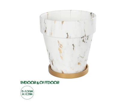 GloboStar® Artificial Garden DENPASAR 20526 Διακοσμητική Κεραμική Γλάστρα Λευκή με Χρυσό Μ20 x Π20 x Υ21 cm