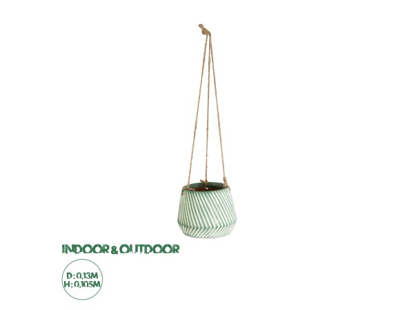 GloboStar® Artificial Garden BUBASTIS 20527 Κρεμαστό Διακοσμητικό Κεραμικό Κασπώ Γλάστρα - Flower Pot Λευκό με Πράσινο Φ13 x Υ10.5cm