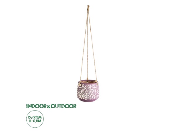 GloboStar® Artificial Garden NIGERIA 20529 Κρεμαστό Διακοσμητικό Κεραμικό Κασπώ Γλάστρα - Flower Pot Μωβ με Λευκό Φ12 x Υ11cm