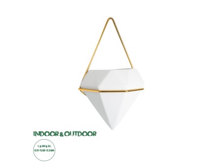GloboStar® Artificial Garden LOUVRE 20533 Διακοσμητικό Κεραμικό Κασπώ Γλάστρα - Flower Pot Λευκό με Χρυσό Μ15 x Π8 x Υ24cm