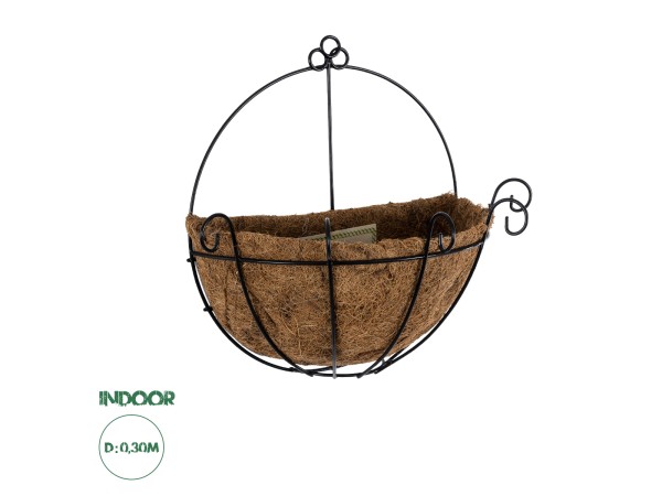 GloboStar® Artificial Garden KOUFONISIA 20562 Κρεμαστό Διακοσμητικό Κασπώ Γλάστρα - Flower Pot από Φλοιό Καρύδας Καφέ με Μαύρη Μεταλλική Βάση Φ30 x Υ33cm