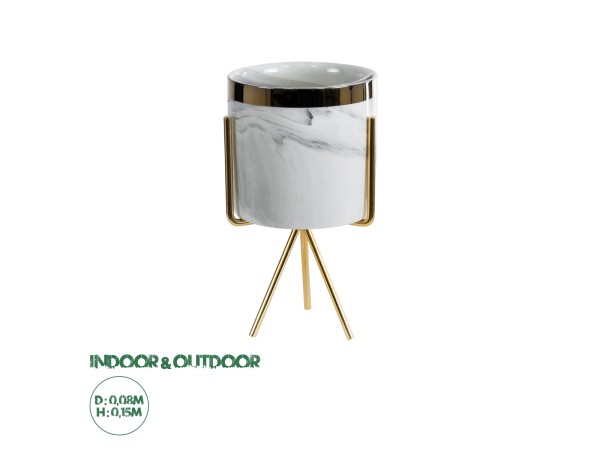 GloboStar® Artificial Garden ALASKA 20565 Διακοσμητικό Κεραμικό Κασπώ Γλάστρα - Flower Pot Λευκό με Χρυσή Μεταλλική Βάση και Μαύρες Λεπτομέρειες Φ8 x Υ15cm GloboStar® Artificial Garden ALASKA 20565 Διακοσμητικό Κεραμικό Κασπώ Γλάστρα - Flower Pot Λευκό με Χρυσή Μεταλλική Βάση και Μαύρες Λεπτομέρειες Φ8 x Υ15cm