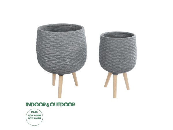 GloboStar® Artificial Garden LOUISIANA 20567 ΣΕΤ 2 Διακοσμητικά Πολυεστερικά Τσιμεντένιά Κασπώ Γλάστρες - Flower Pots Γκρι A:Φ36 x Υ54cm B:Φ32 x Υ49cm