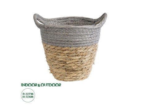 GloboStar® Artificial Garden SYROS 20570 Διακοσμητικό Πλεκτό Κασπώ Γλάστρα - Flower Pot Μπεζ με Γκρι Φ17 x Υ16cm