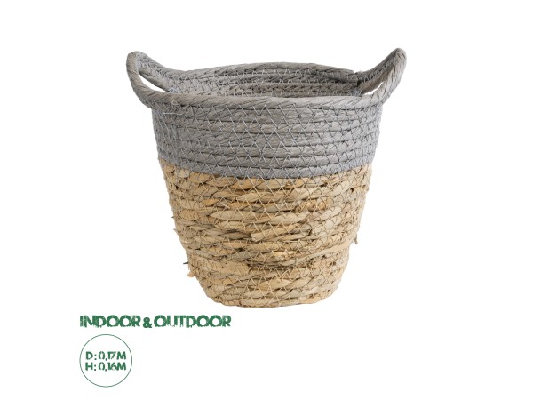 GloboStar® Artificial Garden SYROS 20570 Διακοσμητικό Πλεκτό Κασπώ Γλάστρα - Flower Pot Μπεζ με Γκρι Φ17 x Υ16cm