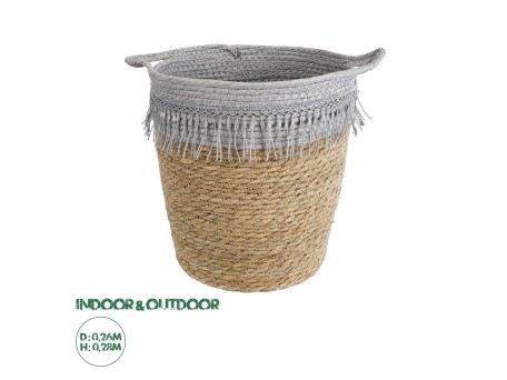 GloboStar® Artificial Garden SYROS 20571 Διακοσμητικό Πλεκτό Κασπώ Γλάστρα - Flower Pot Μπεζ με Γκρι Φ26 x Υ28cm