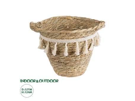 GloboStar® Artificial Garden SANTORINI 20572 Διακοσμητικό Πλεκτό Κασπώ Γλάστρα - Flower Pot Μπεζ με Λευκό Φ17 x Υ16cm