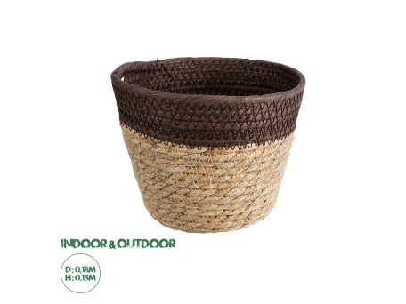 GloboStar® Artificial Garden LEFKADA 20574 Διακοσμητικό Πλεκτό Κασπώ Γλάστρα - Flower Pot Μπεζ με Καφέ Φ18 x Υ15cm