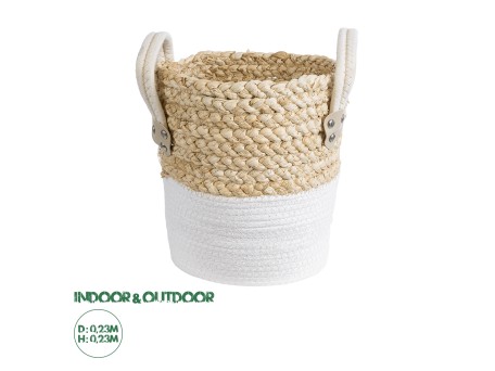 GloboStar® Artificial Garden NEVADA 20575 Διακοσμητικό Πλεκτό Κασπώ Γλάστρα - Flower Pot Μπεζ με Λευκό Φ23 x Υ23cm