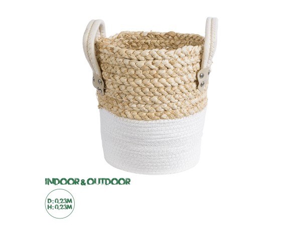 GloboStar® Artificial Garden NEVADA 20575 Διακοσμητικό Πλεκτό Κασπώ Γλάστρα - Flower Pot Μπεζ με Λευκό Φ23 x Υ23cm