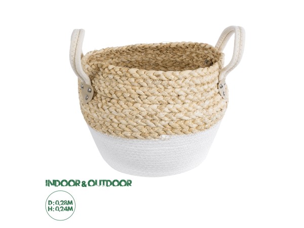 GloboStar® Artificial Garden SANTORINI 20576 Διακοσμητικό Πλεκτό Κασπώ Γλάστρα - Flower Pot Μπεζ με Λευκό Φ28 x Υ24cm