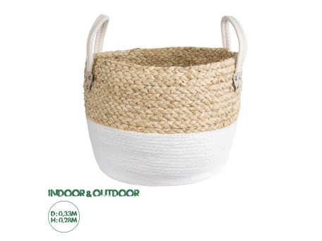 GloboStar® Artificial Garden NEVADA 20577 Διακοσμητικό Πλεκτό Κασπώ Γλάστρα - Flower Pot Μπεζ με Λευκό Φ33 x Υ28cm