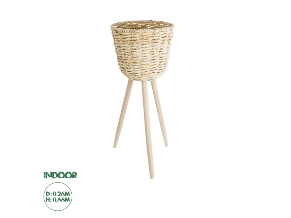 GloboStar® Artificial Garden LIMNOS 20582 Διακοσμητικό Πλεκτό Κασπώ Γλάστρα - Flower Pot Μπεζ με Μπεζ Ξύλο Φ26 x Υ66cm