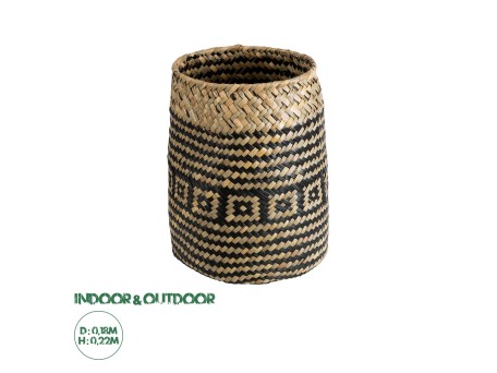 GloboStar® Artificial Garden INDIANA 20584 Διακοσμητικό Πλεκτό Καλάθι - Κασπώ Γλάστρα - Flower Pot Καφέ με Μαύρο Φ18 x Υ22cm