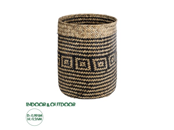 GloboStar® Artificial Garden INDIANA 20585 Διακοσμητικό Πλεκτό Καλάθι - Κασπώ Γλάστρα - Flower Pot Καφέ με Μαύρο Φ19.5 x Υ26cm