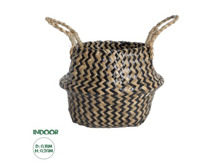 GloboStar® Artificial Garden SALVADOR 20588 Διακοσμητικό Πλεκτό Καλάθι - Κασπώ Γλάστρα - Flower Pot Καφέ με Μαύρο Φ18 x Υ20cm