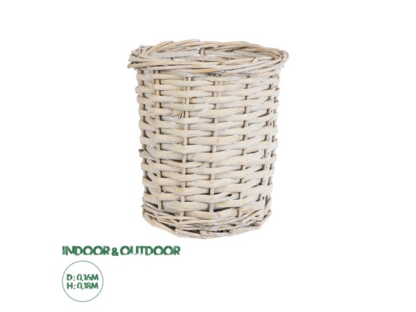 GloboStar® Artificial Garden DOMINGO 20591 Διακοσμητικό Πλεκτό Καλάθι - Κασπώ Γλάστρα - Flower Pot Λευκό με Μπεζ Φ16 x Υ18cm