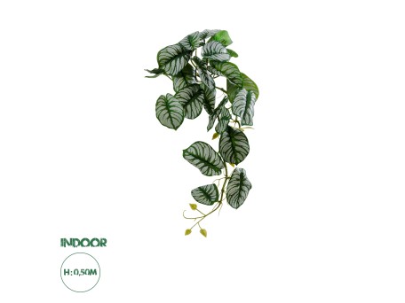 GloboStar® Artificial Garden HANGING ALOCASIA 20601 Τεχνητό Διακοσμητικό Κρεμαστό Φυτό Αλοκάσια Μ28 x Π27 x Υ50cm