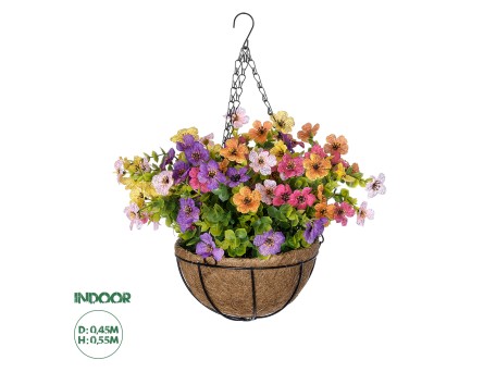 GloboStar® Artificial Garden GERBERA HANGING PLANT 20635 Τεχνητό Κρεμαστό Διακοσμητικό Φυτό Ζέρμπερας Y55cm
