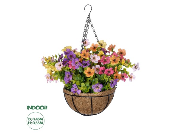 GloboStar® Artificial Garden GERBERA HANGING PLANT 20635 Τεχνητό Κρεμαστό Διακοσμητικό Φυτό Ζέρμπερας Y55cm