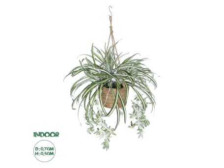 GloboStar® Artificial Garden CHLOROPHYTUM COMOSUM HANGING PLANT 20638 Τεχνητό Κρεμαστό Διακοσμητικό Χλωρόφυτο  Y50cm