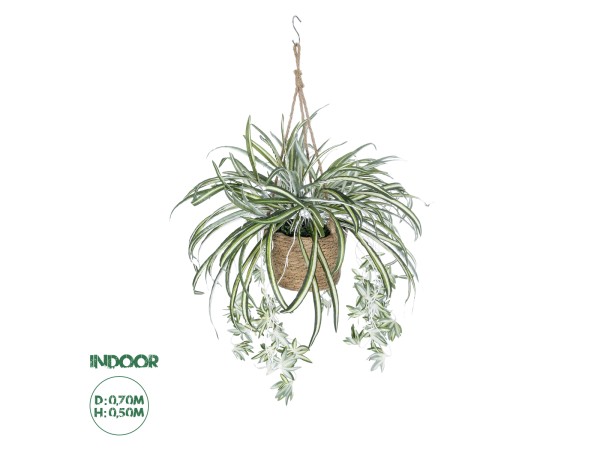 GloboStar® Artificial Garden CHLOROPHYTUM COMOSUM HANGING PLANT 20638 Τεχνητό Κρεμαστό Διακοσμητικό Χλωρόφυτο  Y50cm