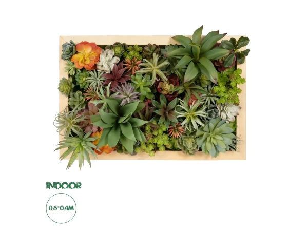 GloboStar® Artificial Garden VARIOUS PLANT 20642 Τεχνητό Διακοσμητικό Φυλλωσιάς σε Ξύλινο Πάνελ - Κάθετος Κήπος Μιξ Μ60 x Π40 x Υ20cm