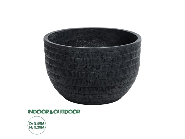 GloboStar® Artificial Garden VEGAS 20702 Διακοσμητικό Πολυεστερικό Τσιμεντένιο Κασπώ Γλάστρα - Flower Pot Μαύρο Φ45 x Υ28cm