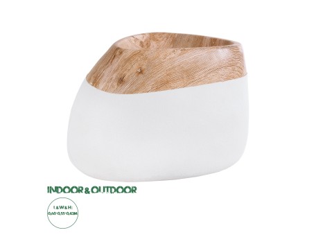 GloboStar® Artificial Garden PANDORA 20705 Επιδαπέδιο Πολυεστερικό Τσιμεντένιο Κασπώ Γλάστρα - Flower Pot Λευκό με Καφέ Μ60 x Π55 x Υ43cm