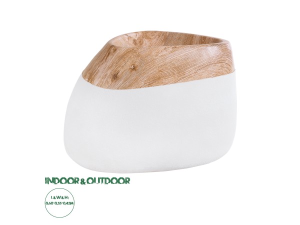 GloboStar® Artificial Garden PANDORA 20705 Επιδαπέδιο Πολυεστερικό Τσιμεντένιο Κασπώ Γλάστρα - Flower Pot Λευκό με Καφέ Μ60 x Π55 x Υ43cm