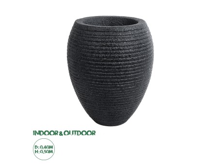 GloboStar® Artificial Garden NASHVILLE 20716 Επιδαπέδιο Πολυεστερικό Τσιμεντένιο Κασπώ Γλάστρα - Flower Pot Μαύρο Φ40 x Υ50cm
