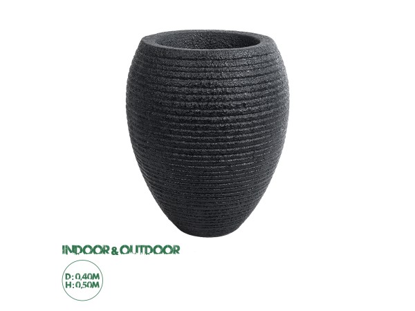 GloboStar® Artificial Garden NASHVILLE 20716 Επιδαπέδιο Πολυεστερικό Τσιμεντένιο Κασπώ Γλάστρα - Flower Pot Μαύρο Φ40 x Υ50cm