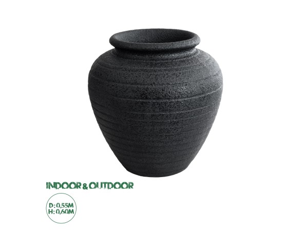 GloboStar® Artificial Garden OLYMPIA 20719 Επιδαπέδιο Πολυεστερικό Τσιμεντένιο Κασπώ Γλάστρα - Flower Pot Μαύρο Φ55 x Υ60cm