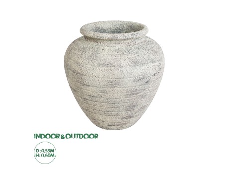 GloboStar® Artificial Garden IRISH 20722 Επιδαπέδιο Πολυεστερικό Τσιμεντένιο Κασπώ Γλάστρα - Flower Pot Λευκό με Μπεζ Φ55 x Υ60cm