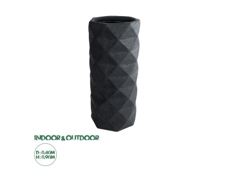 GloboStar® Artificial Garden GENOVA 20724 Επιδαπέδιο Πολυεστερικό Τσιμεντένιο Κασπώ Γλάστρα - Flower Pot Μαύρο Φ40 x Υ90cm