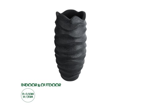 GloboStar® Artificial Garden MONREALE 20728 Επιδαπέδιο Πολυεστερικό Τσιμεντένιο Κασπώ Γλάστρα - Flower Pot Μαύρο Φ50 x Υ110cm