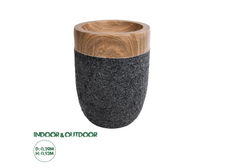 GloboStar® Artificial Garden BELLAGIO 20744 Επιδαπέδιο Πολυεστερικό Τσιμεντένιο Κασπώ Γλάστρα - Flower Pot Μαύρο με Καφέ Φ39 x Υ52cm