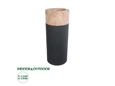 GloboStar® Artificial Garden BELLANO 20748 Επιδαπέδιο Πολυεστερικό Τσιμεντένιο Κασπώ Γλάστρα - Flower Pot Μαύρο με Καφέ Φ36 x Υ90cm