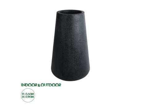 GloboStar® Artificial Garden SOHO 20790 Επιδαπέδιο Πολυεστερικό Τσιμεντένιο Κασπώ Γλάστρα - Flower Pot Μαύρο Φ60 x Υ90cm