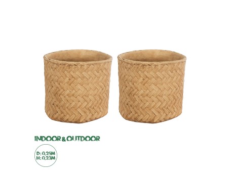 GloboStar® Artificial Garden MEDRANO 20799 ΣΕΤ 2 Διακοσμητικά Πολυεστερικά Τσιμεντένιά Κασπώ Γλάστρες - Flower Pots Μπεζ A:Φ25 x Υ23cm B:Φ25 x Υ23cm