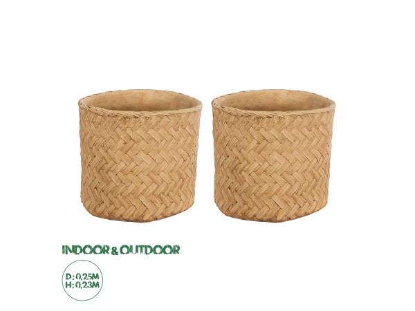 GloboStar® Artificial Garden MEDRANO 20799 ΣΕΤ 2 Διακοσμητικά Πολυεστερικά Τσιμεντένιά Κασπώ Γλάστρες - Flower Pots Μπεζ A:Φ25 x Υ23cm B:Φ25 x Υ23cm