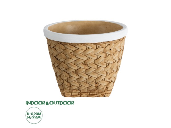GloboStar® Artificial Garden NOTTING 20803 Διακοσμητικό Πολυεστερικό Τσιμεντένιο Κασπώ Γλάστρα - Flower Pot Μπεζ με Λευκό Φ20 x Υ16cm