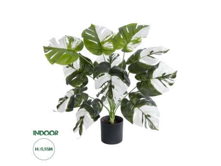 GloboStar® Artificial Garden ALBINO MONSTERA PLANT 20935 - Διακοσμητικό Φυτό Λευκή Μονστέρα Φ60 x Υ55cm