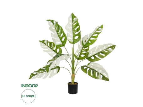 GloboStar® Artificial Garden ALBINO MONSTERA 20938 Τεχνητό Διακοσμητικό Φυτό Πράσινη & Λευκή Μονστέρα Μ90 x Π90 x Υ90cm