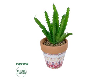 GloboStar® Artificial Garden SUCCULENT EUPHORBIA POTTED PLANT 21052 Διακοσμητικό Φυτό Ευφορβία Φ18 x Υ23cm