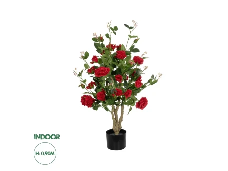 GloboStar® Artificial Garden RED ROSES 21070 Τεχνητό Διακοσμητικό Δέντρο Τριανταφυλλιά Μ50 x Π50 x Υ90cm