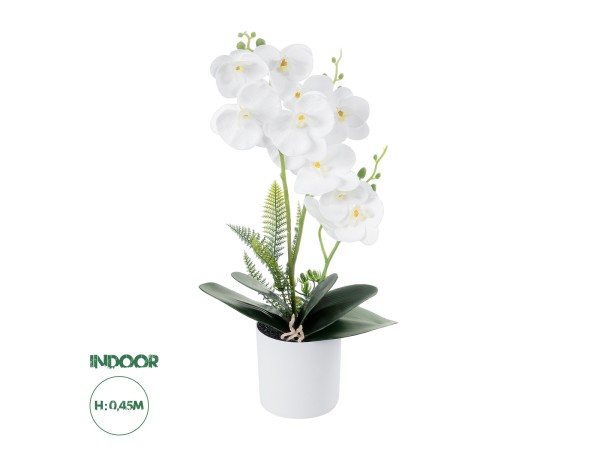 GloboStar® Artificial Garden WHITE ORCHID 21076 Διακοσμητικό Φυτό Λευκή Ορχιδέα Υ45cm