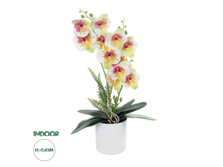 GloboStar® Artificial Garden WHITE - FUCHSIA ORCHID 21078 Διακοσμητικό Φυτό Λευκή - Φούξια Ορχιδέα Υ45cm